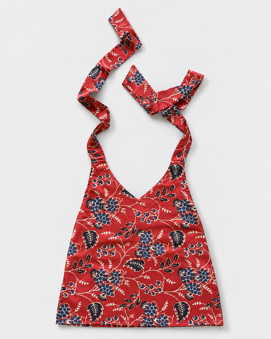 Red blue floral halter crop top front