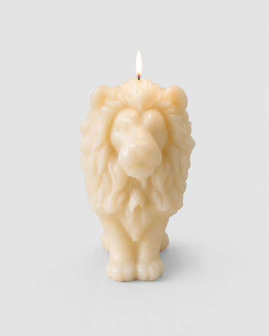 Grey Exim noble lion sculpture French Vanilla candle front view
