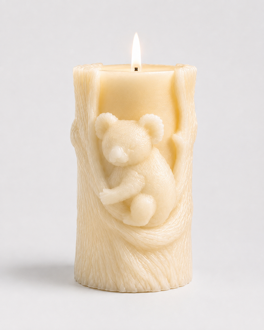 Grey Exim forest-themed sculptural French Vanilla candle front view