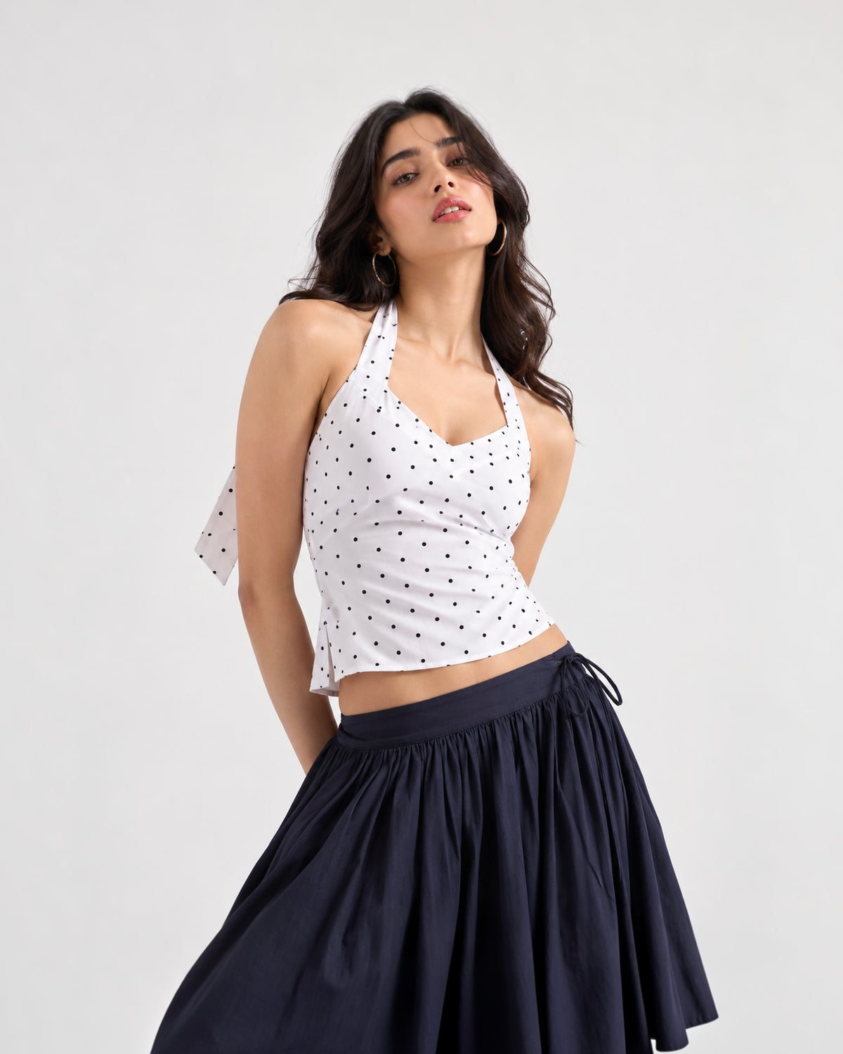 White Polka Dot Halter Crop Top