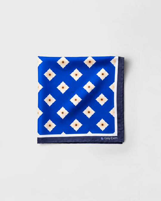 Royal Blue Geometric Printed Square Scarf