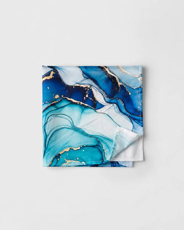 Blue & Gold Marble Printed Square Scarf
