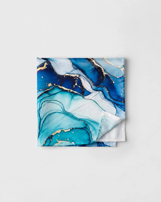 Blue & Gold Marble Printed Square Scarf