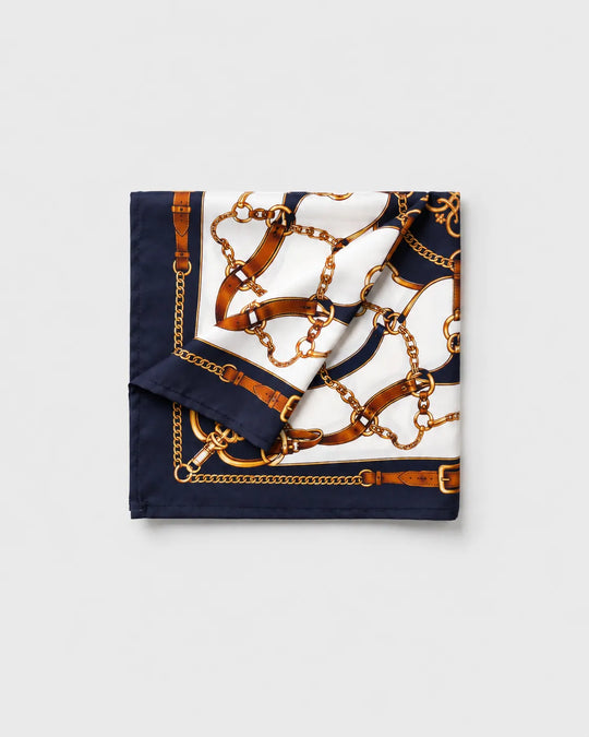 Luxury Equestrian Chain & Belt Pattern Square Scarf