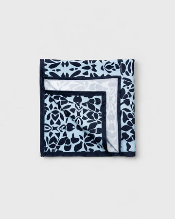 Navy Blue and White Floral Leaf Pattern Printed Square Scarf