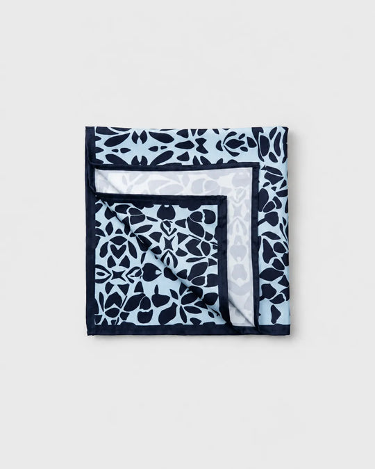 Navy Blue and White Floral Leaf Pattern Printed Square Scarf