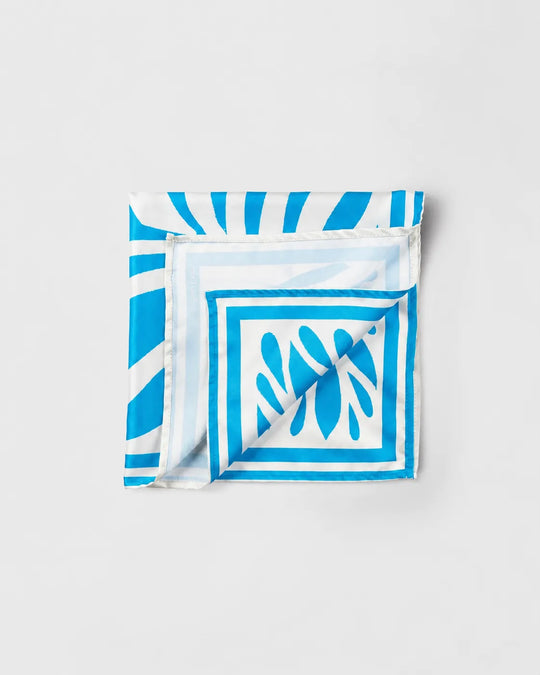 Blue and White Striped Printed Square Scarf