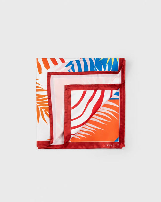 Multicolor Tropical Palm Leaf Pattern Printed Square Scarf