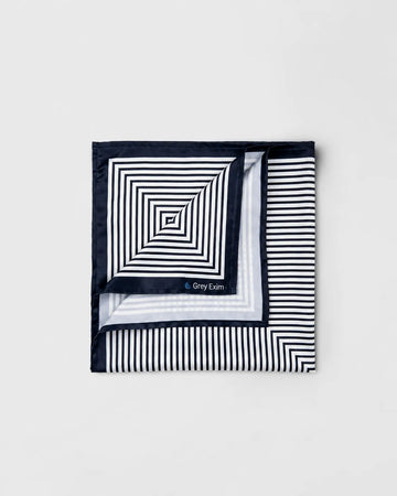 Navy Blue & White Striped Printed Square Scarf