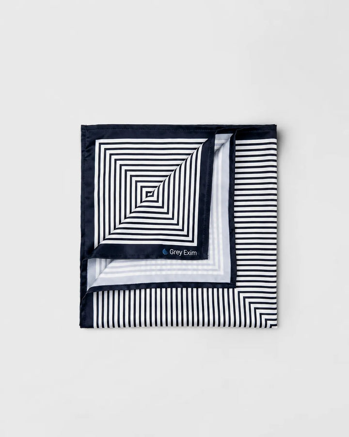 Navy Blue & White Striped Printed Square Scarf