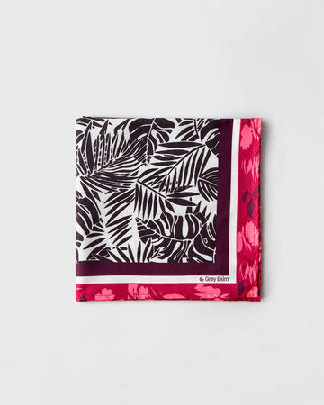 Tropical Leaf Print with Floral Border Printed Square Scarf