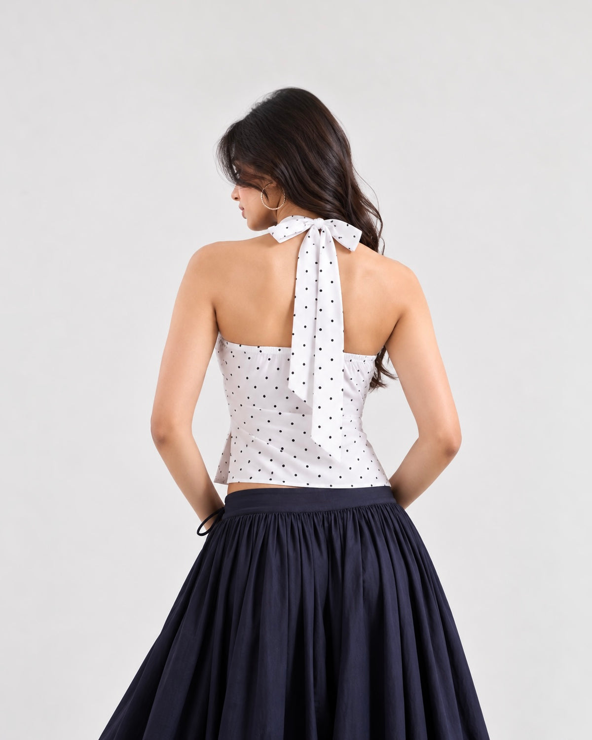 White Polka Dot Halter Crop Top
