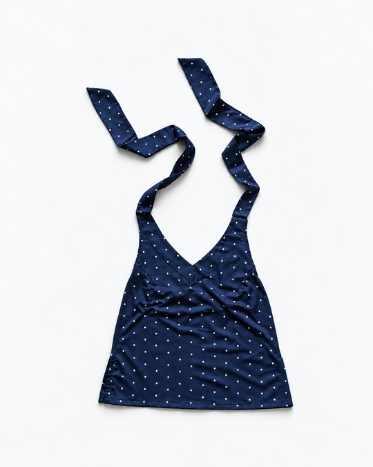 Navy Polka Dot Halter Crop Top