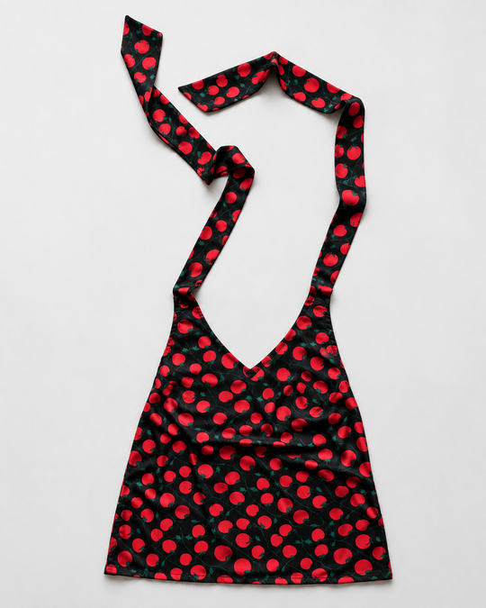 Black red tomato print halter crop top front