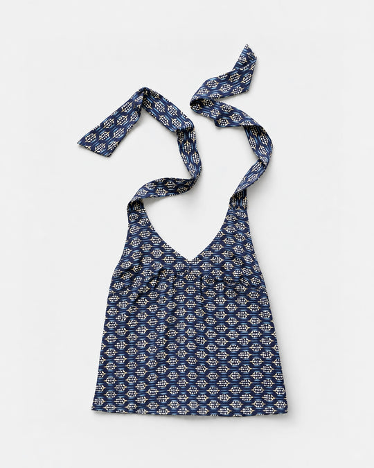 Navy Geometric Halter Crop Top