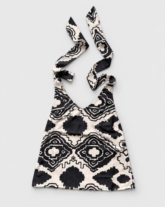 Cream black abstract halter crop top front