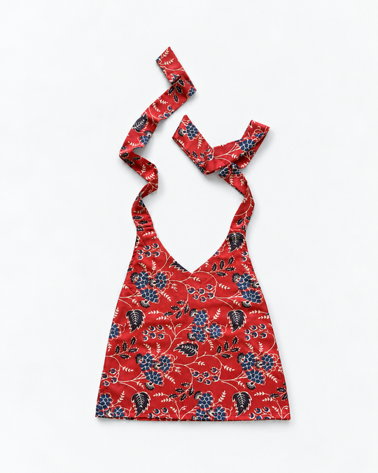 Red Blue Floral Halter Crop Top
