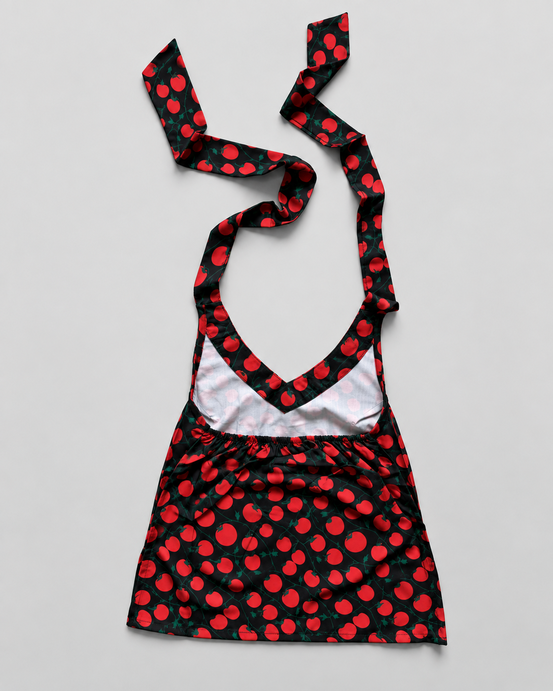 Black red tomato print halter crop top back