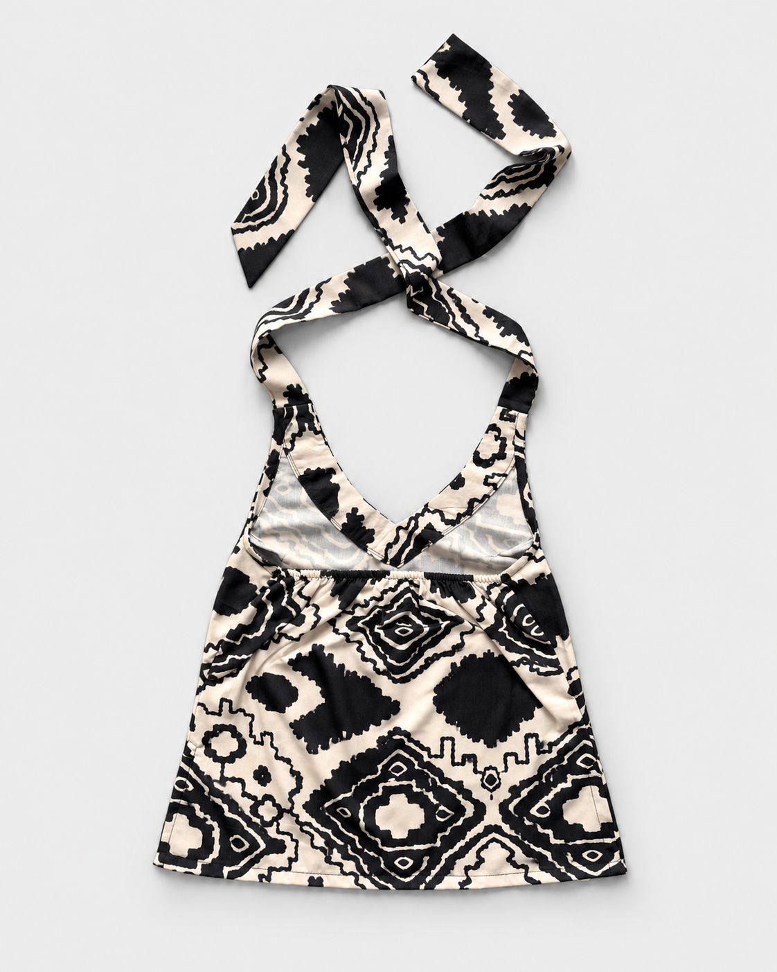 Cream black abstract halter crop top back