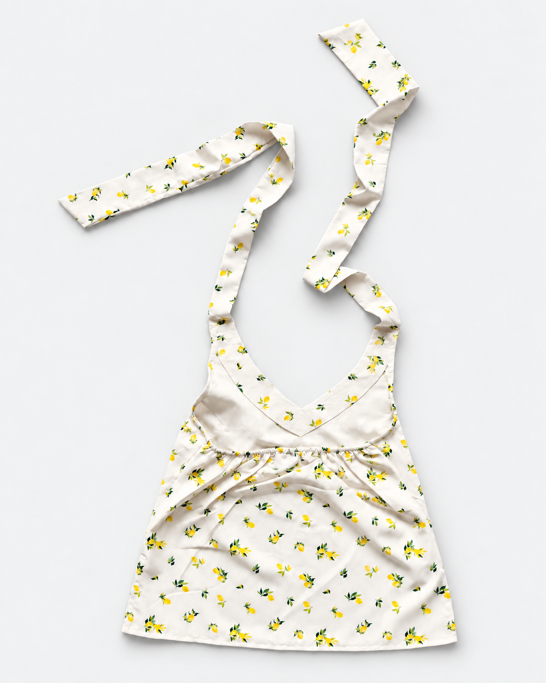 Cream yellow lemon print halter crop top back