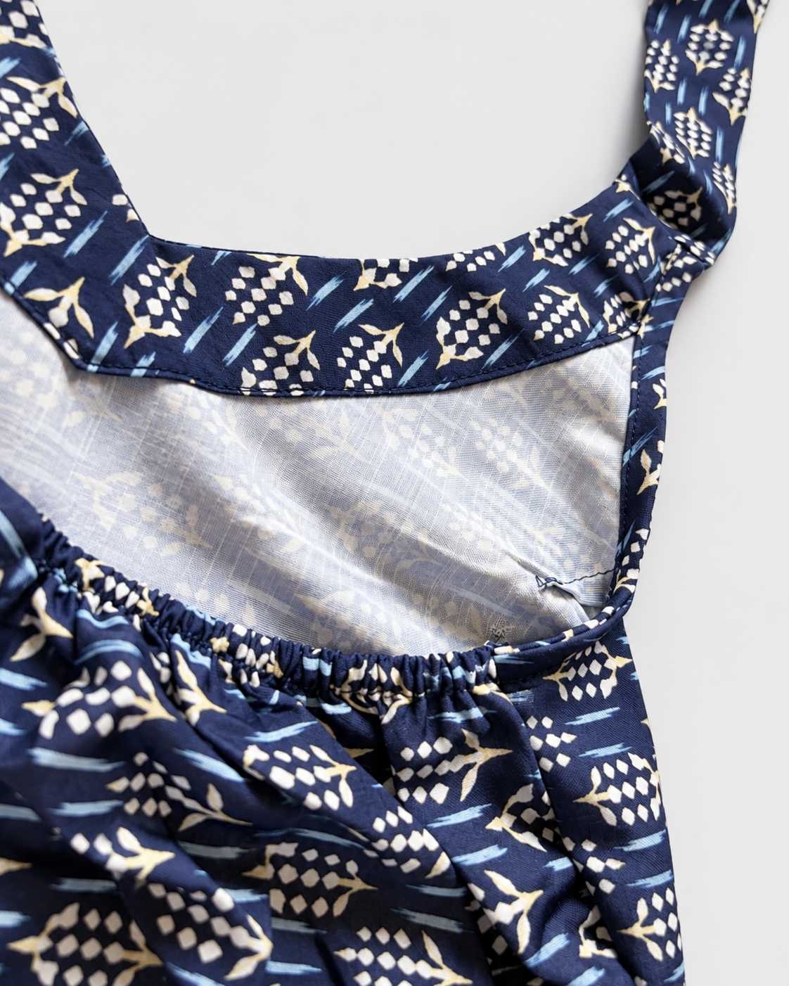 Navy blue white geometric halter crop top back