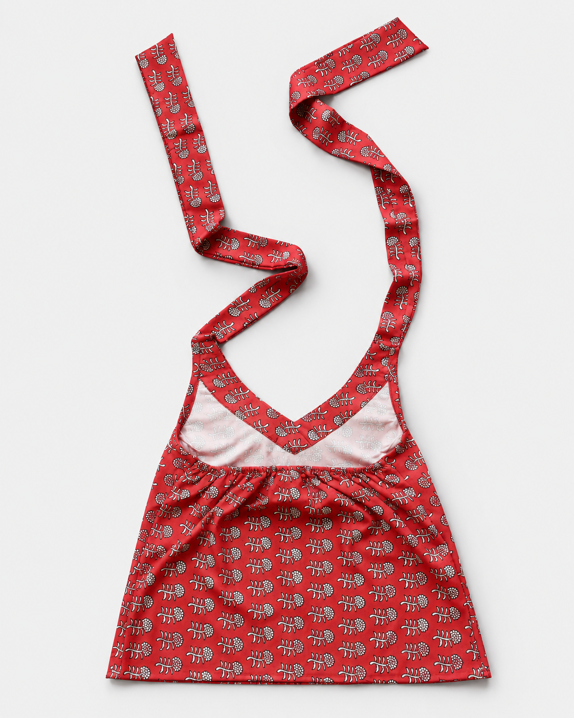 Red white abstract halter crop top back