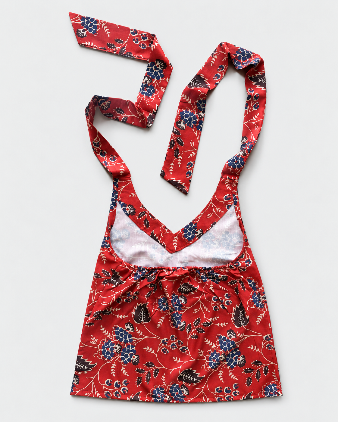 Red blue floral halter crop top back