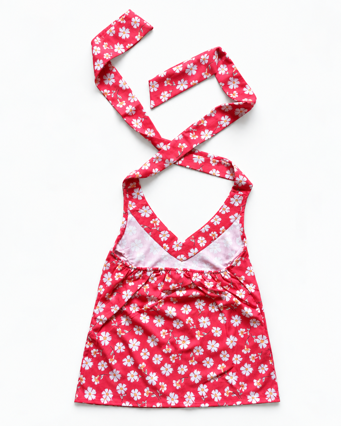Red white daisy floral halter crop top back