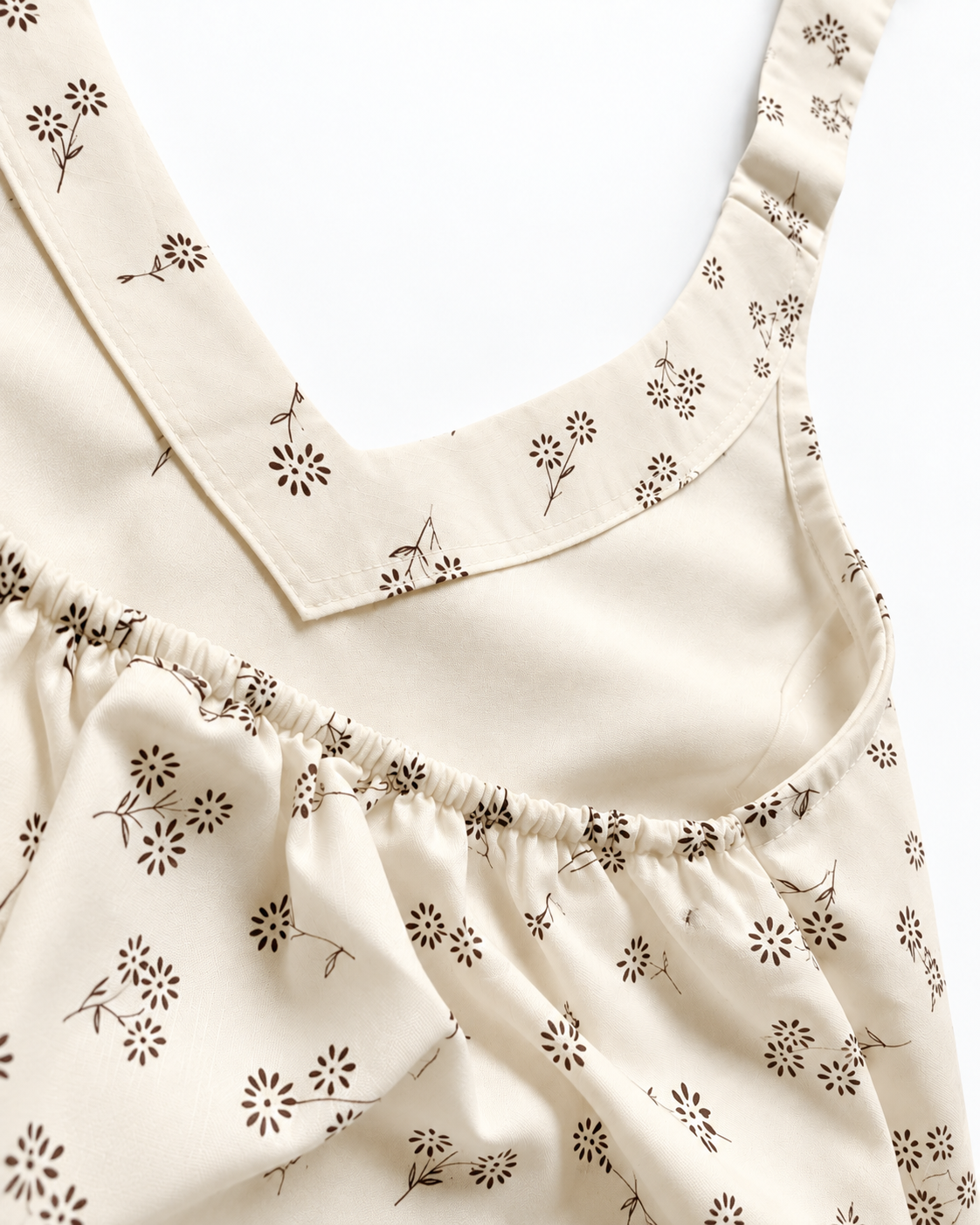 Cream brown floral halter crop top detail