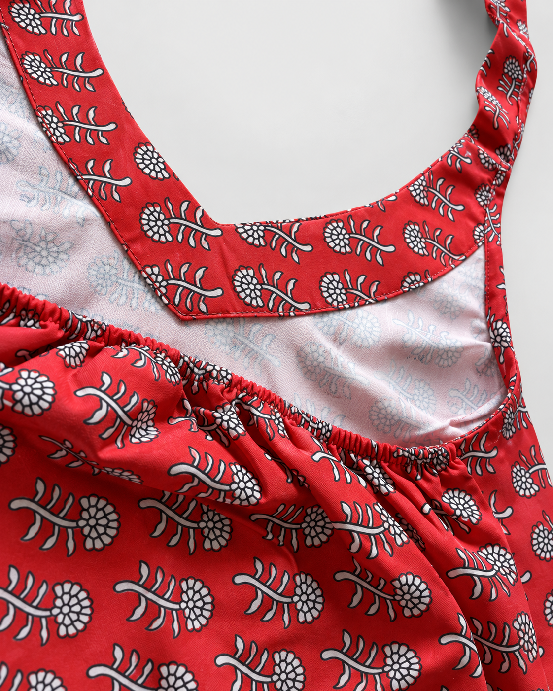 Red white abstract halter crop top detail