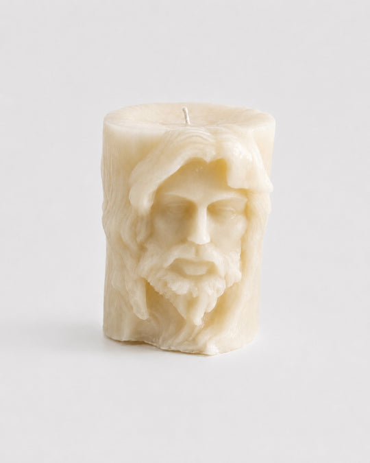 Grey Exim Silent Saint sculptural French Vanilla candle front view