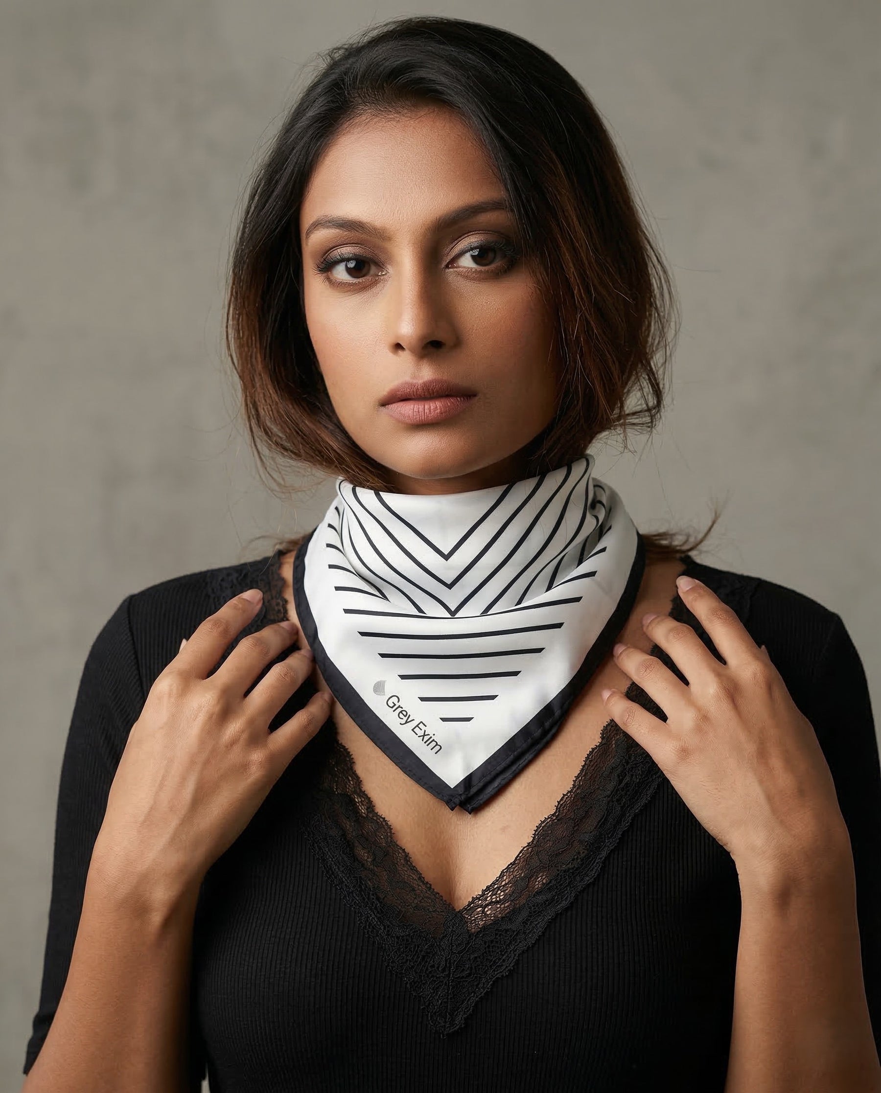 Women Black & White Geometric Diamond Satin Scarf