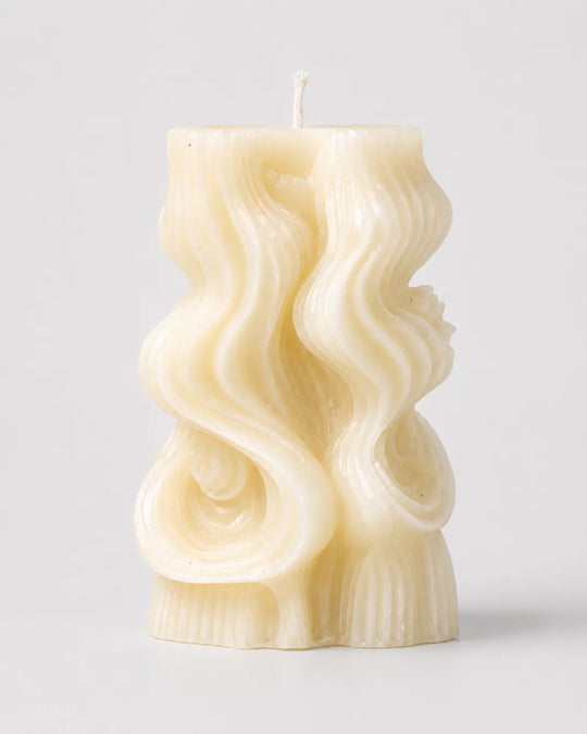 Sculptural Wavy Pillar French Vanilla Candle