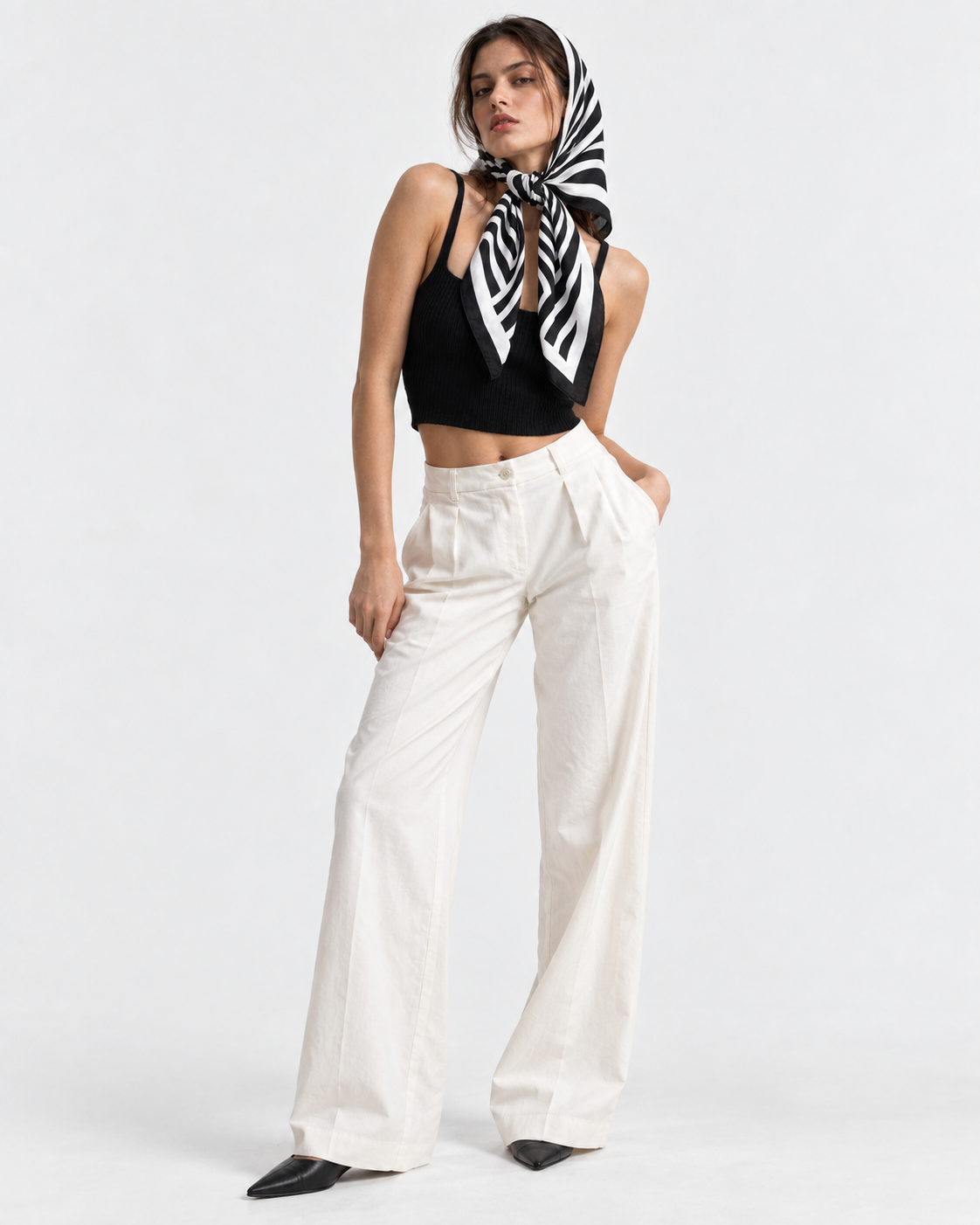Contemporary Striped Wave Printed Square Scarf