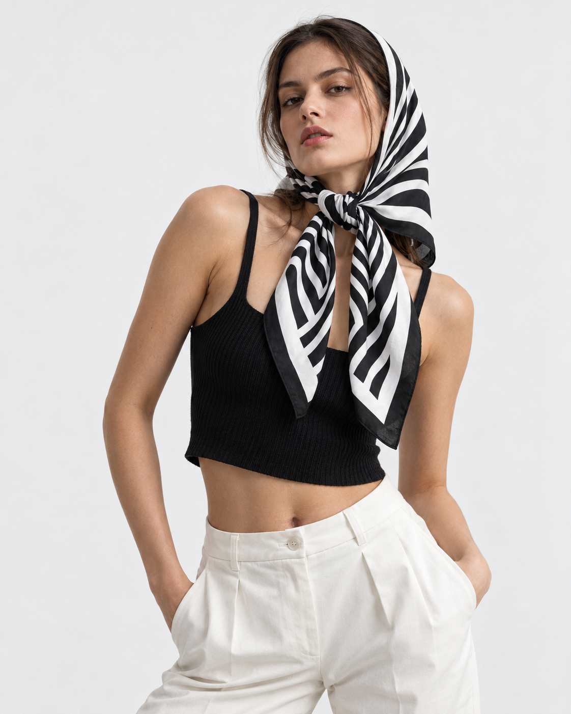Contemporary Striped Wave Printed Square Scarf
