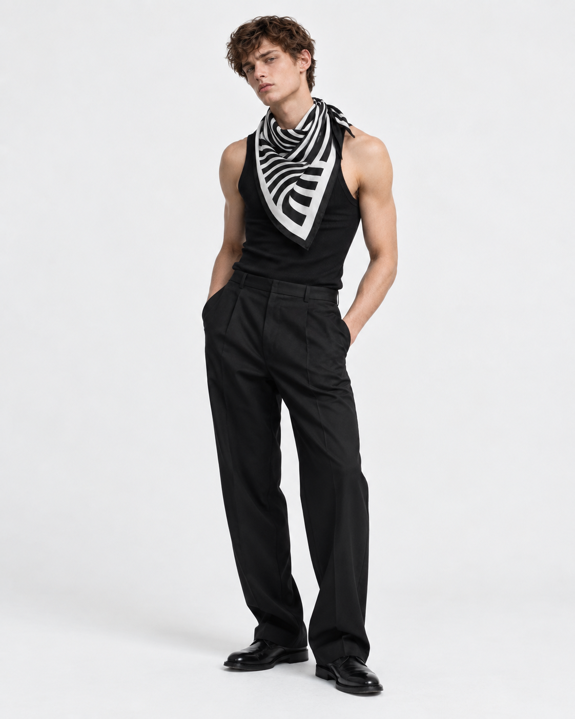 Contemporary Striped Wave Printed Square Scarf