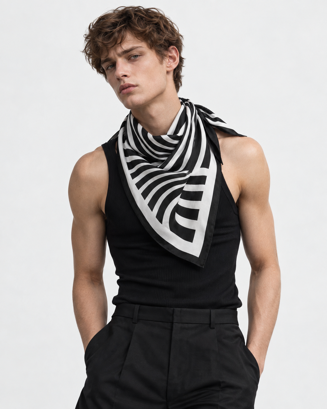 Contemporary Striped Wave Printed Square Scarf