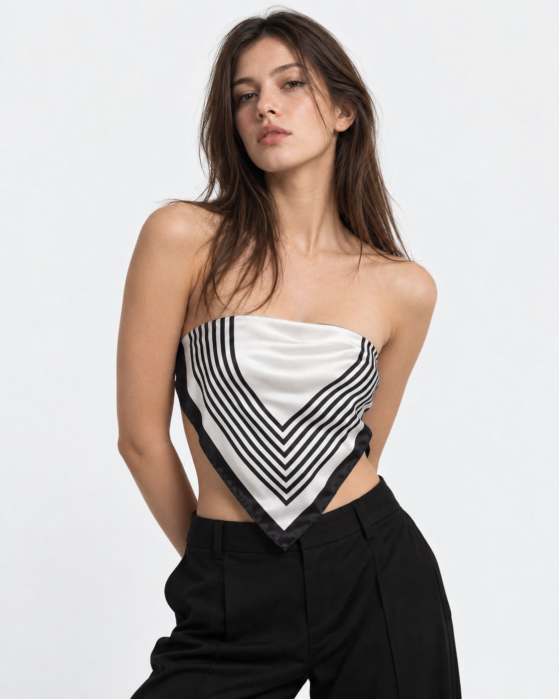 Black and White Striped Pattern Printed Square Scarf