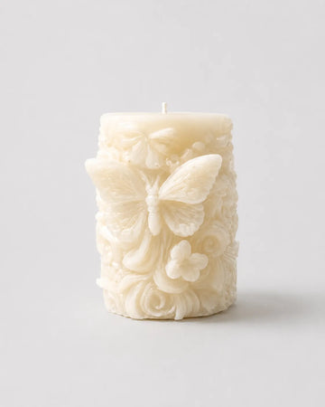 Butterfly Floral Pillar French Vanilla Candle