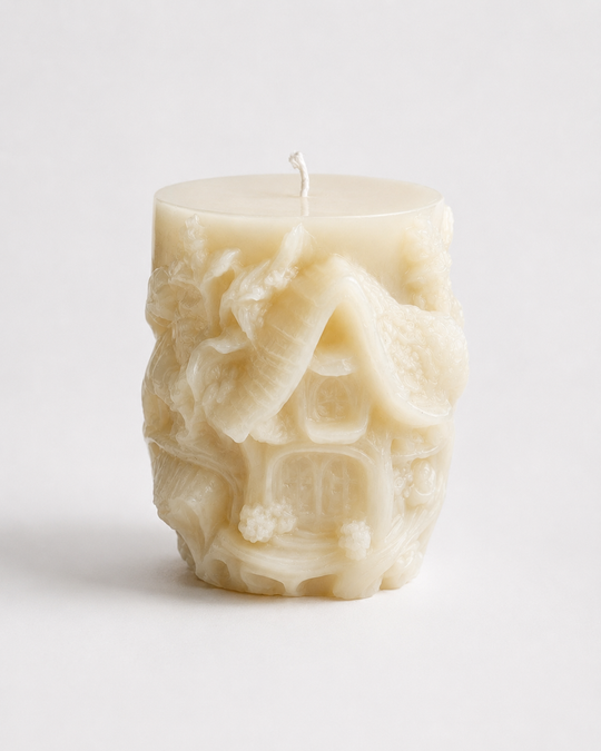 Grey Exim cottage sculpture French Vanilla candle front view