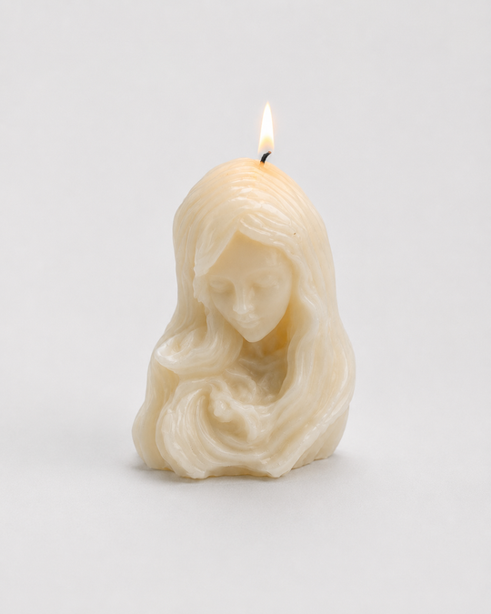 Grey Exim Soft Embrace sculpture French Vanilla candle front view