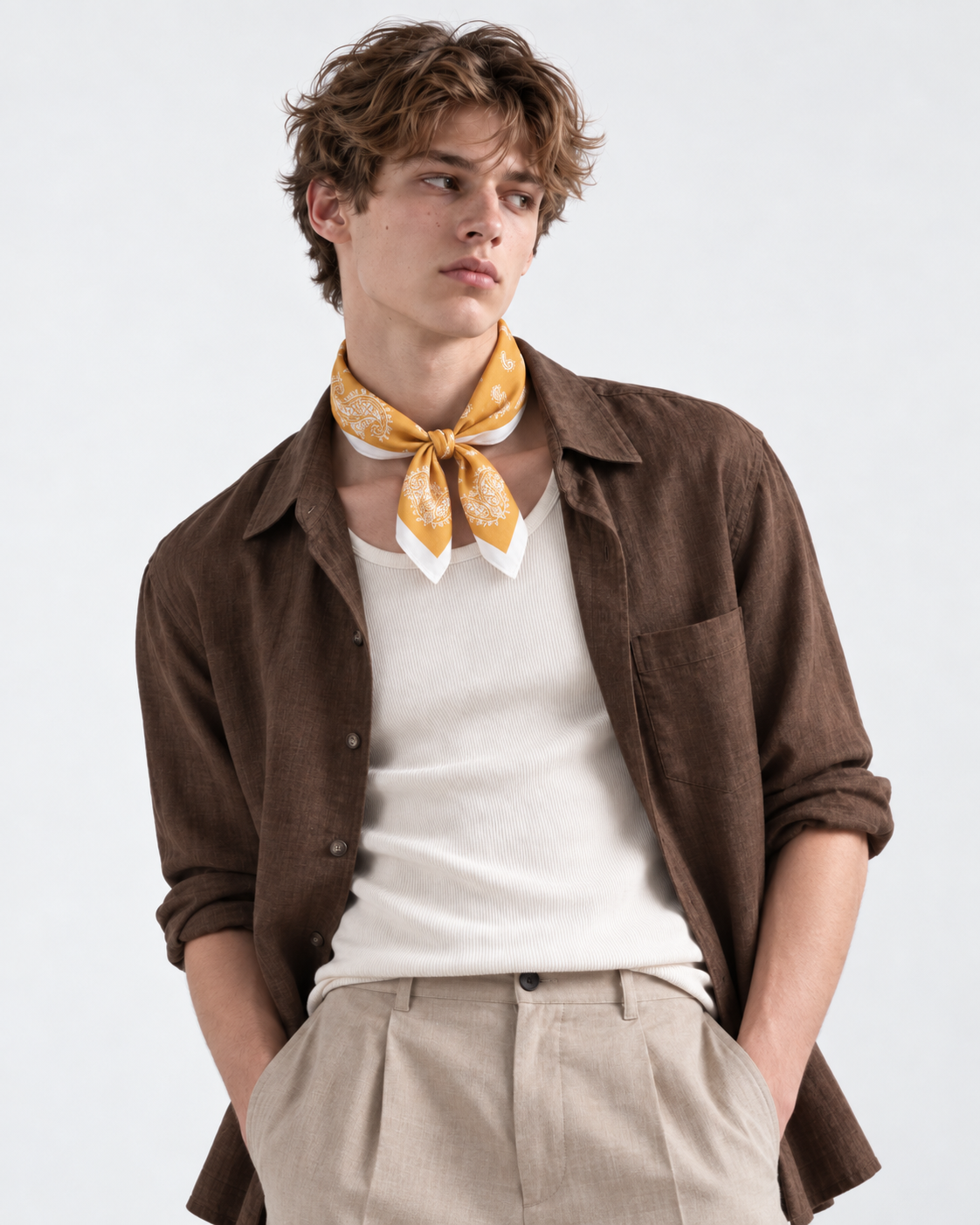 Mustard Paisley Printed Square Scarf