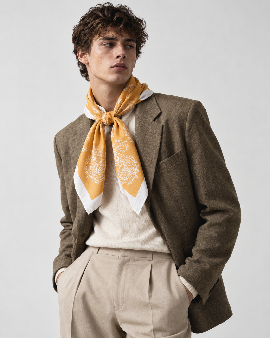 Mustard Paisley Printed Square Scarf