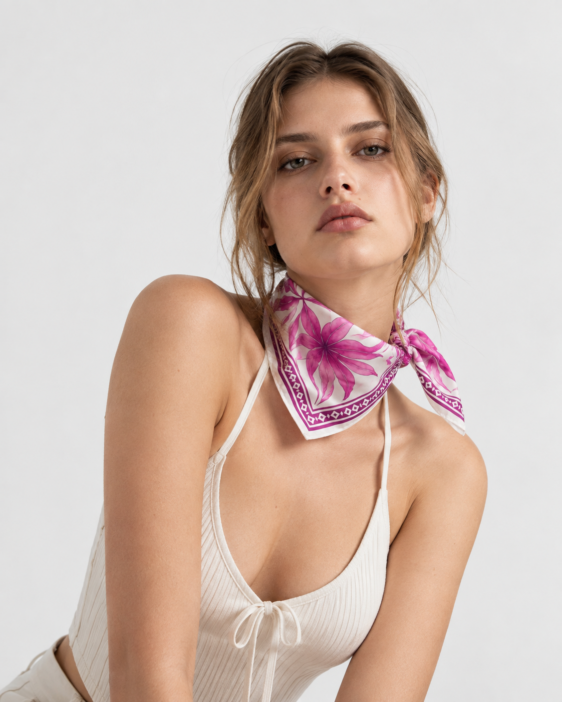 Purple Floral Printed  Square Scarf