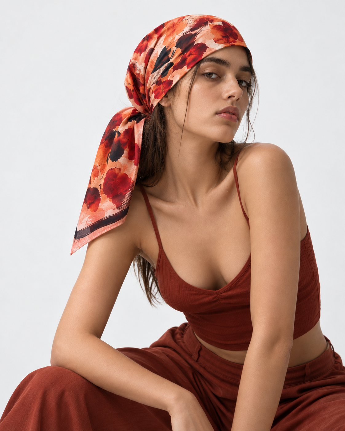 Burnt Orange Abstract Printed Square Scarf