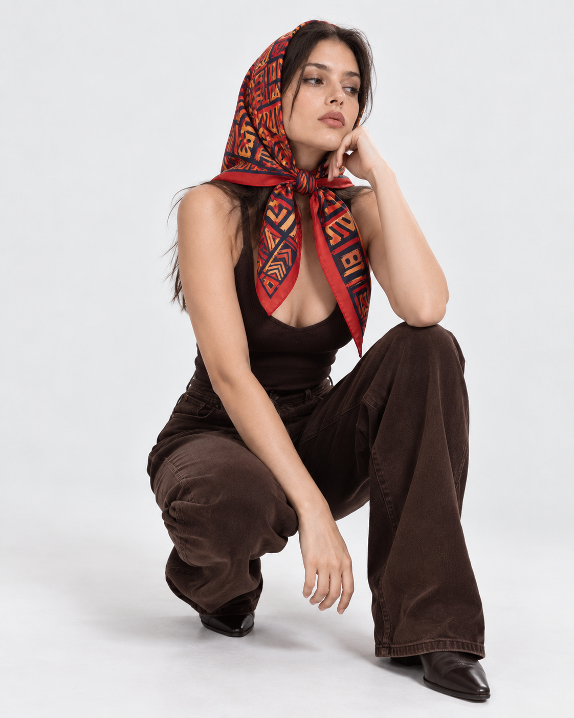 Multi-Color Geometric Printed Square Scarf