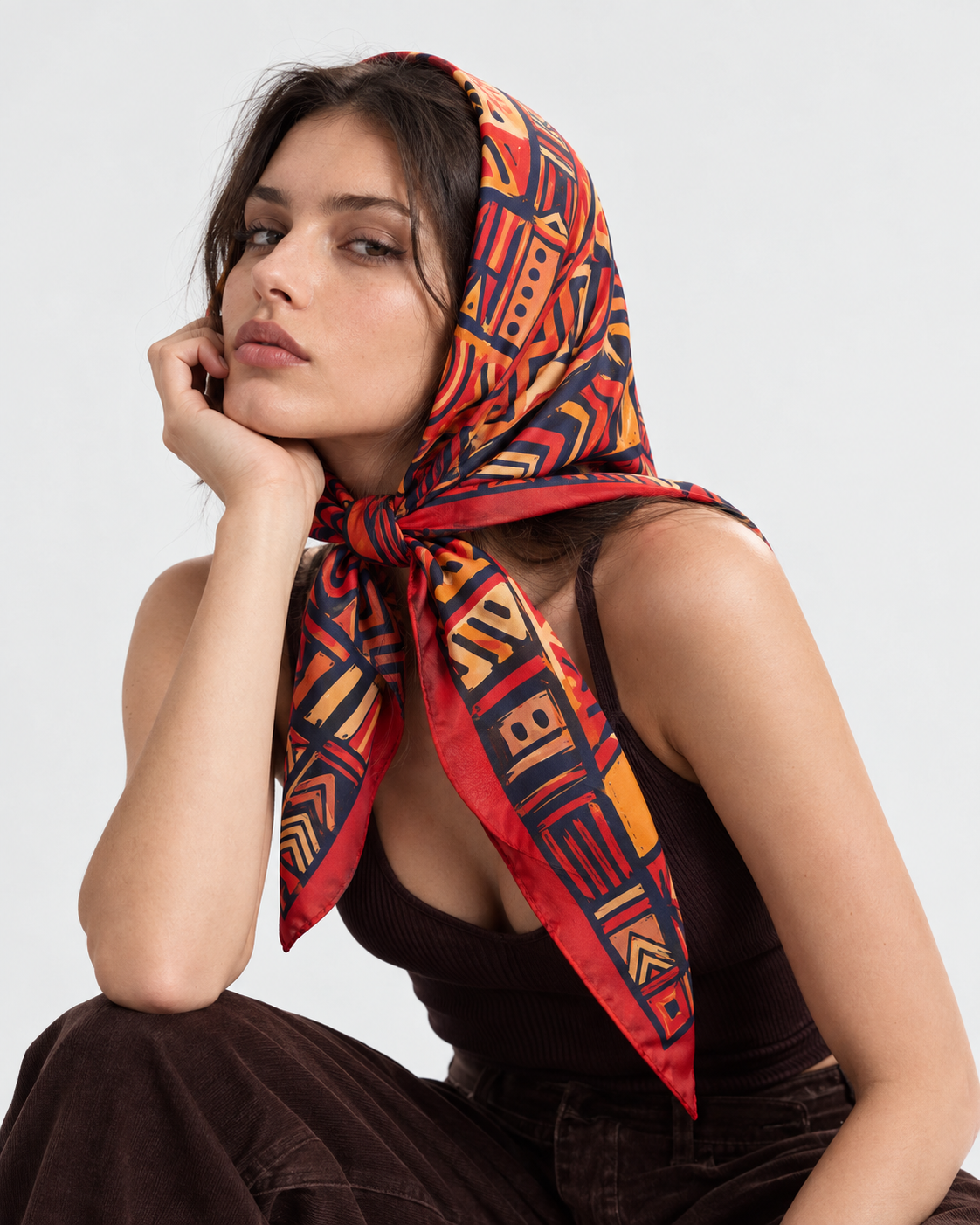 Multi-Color Geometric Printed Square Scarf