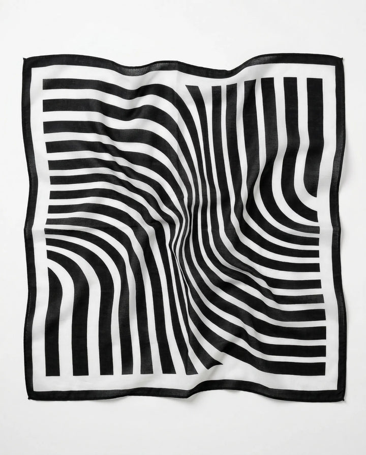 Contemporary Striped Wave Printed Square Scarf