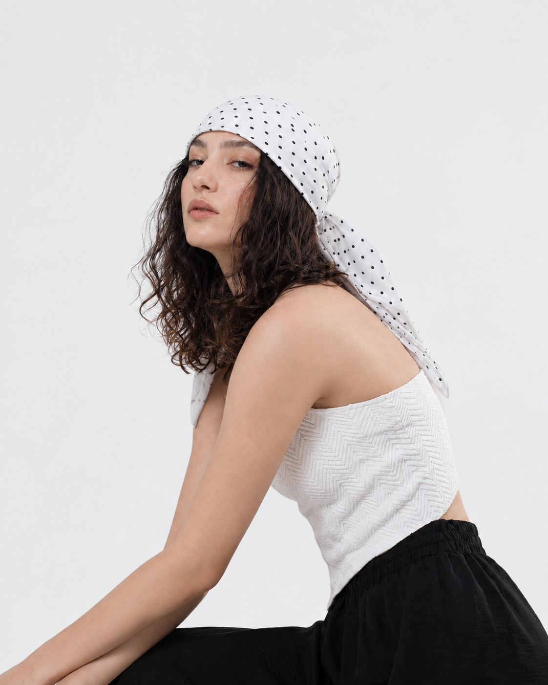 Black & White Polka Dot Printed Square Scarf