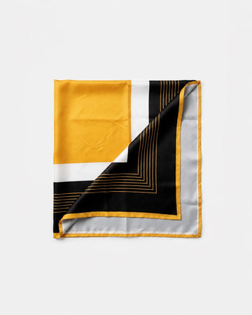 Mustard Yellow Black White Printed Square Scarf